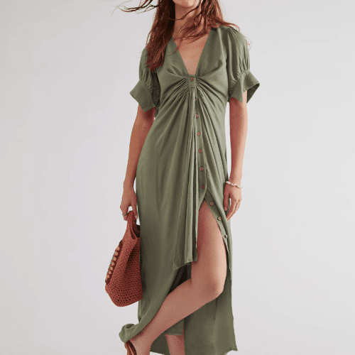 Solid Color Buttoned Dress