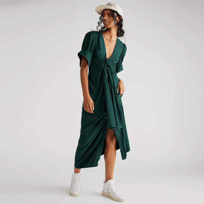 Solid Color Buttoned Dress - Image 2