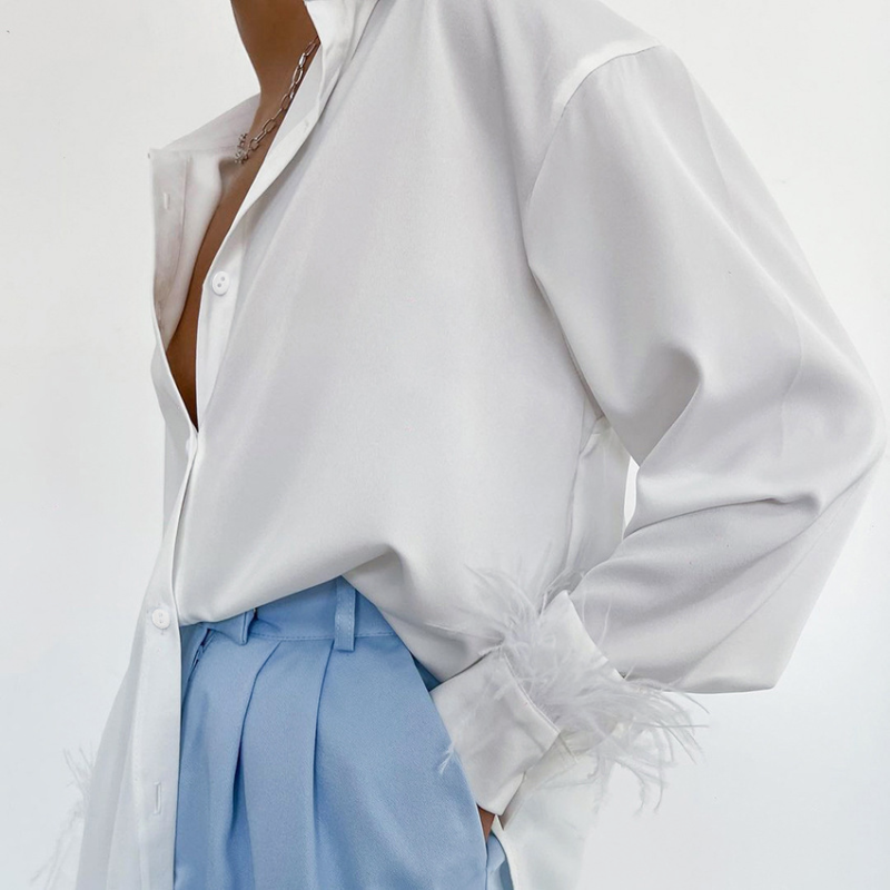 Silk Feather Sleeves Shirt - Image 4