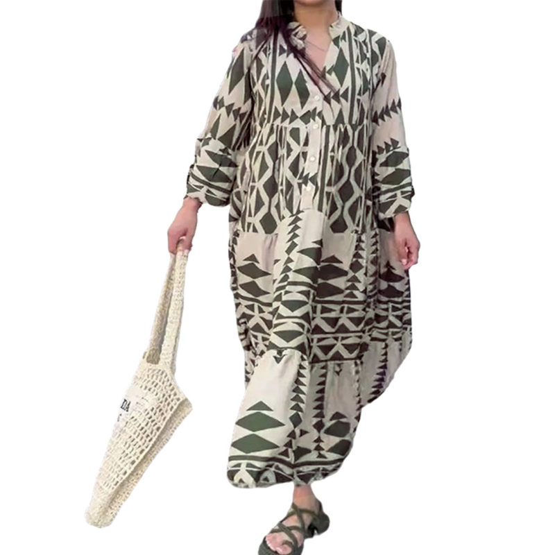 Geometry Print Boho Shirt Dress - Image 4
