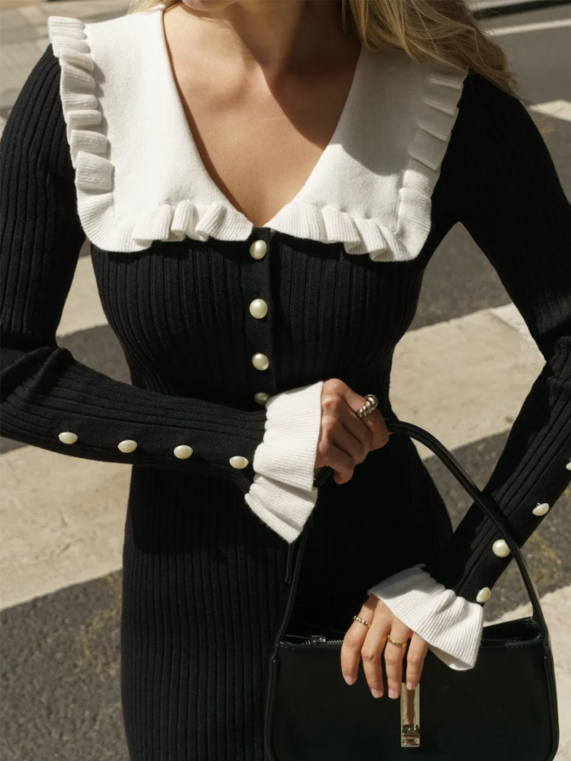 Ruffled Collar Knit Dress - Image 6