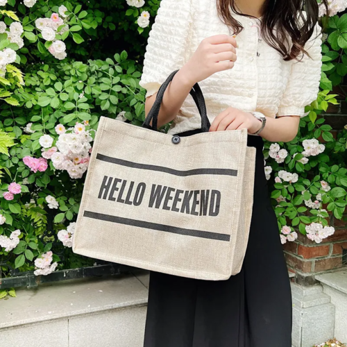Hello Weekend Linen Tote Bag