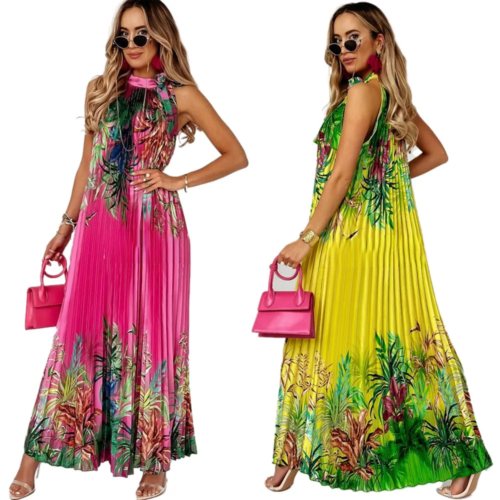 Bohemian Pleated Maxi Dress